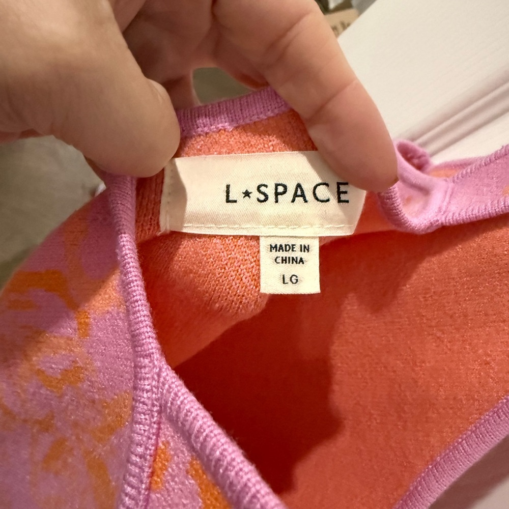L*Space Kensa Pink Orange Hibiscus Floral Knit Maxi Dress Size L Resort - Picture 4 of 4